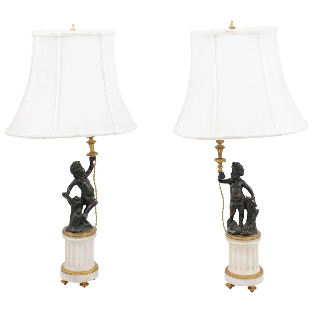French 19th Century Neoclassical Style Marble and Bronze Putti Lamps - A Pair - 13