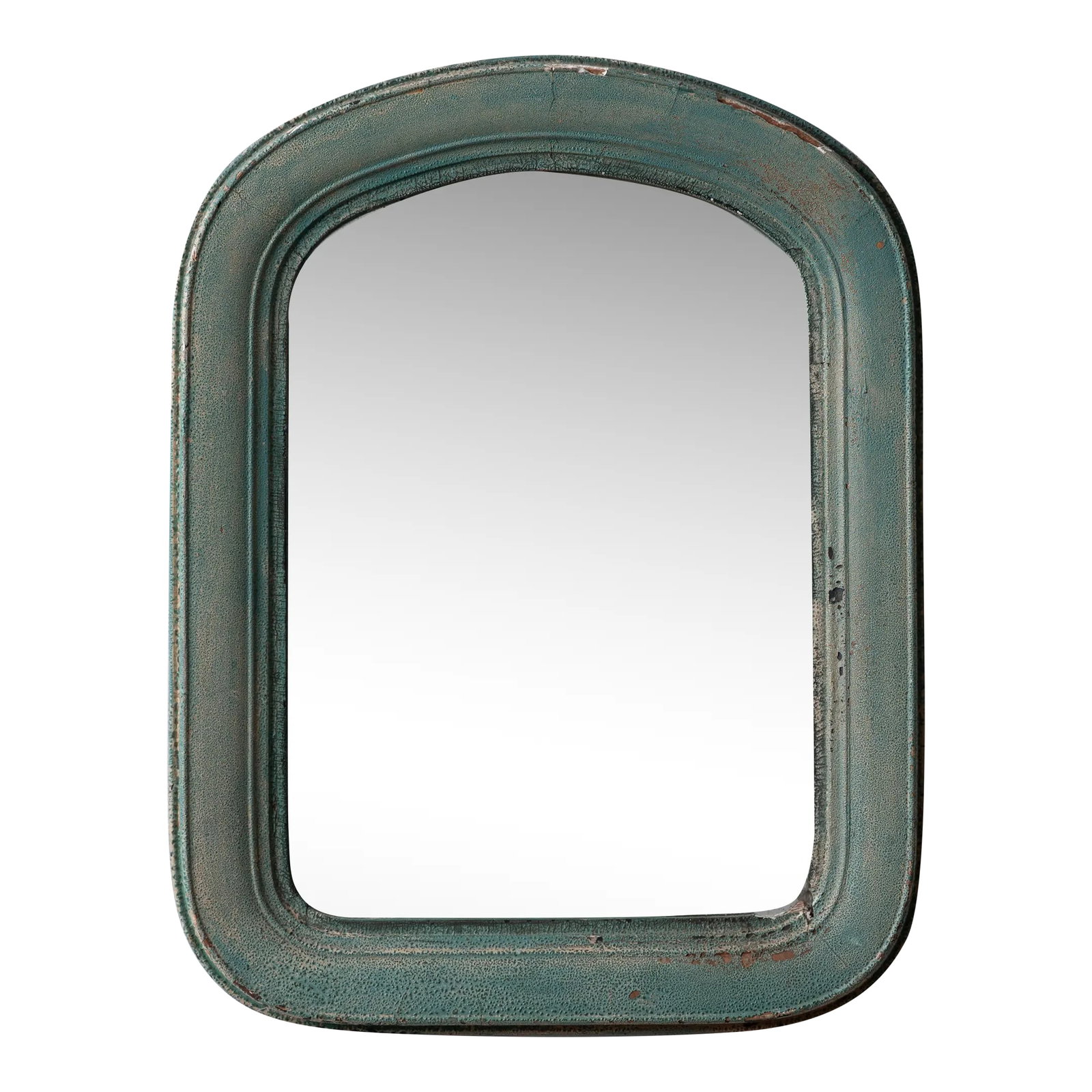Green Butler's Mirror, c.1870: A green butler's blown glass mirror, circa 1870. 13 3/4 inches wide by 17 3/4 inches tall by 1 inch deep. Condition: Alterations: Original Condition Unaltered Imperfections: Some Imperfections