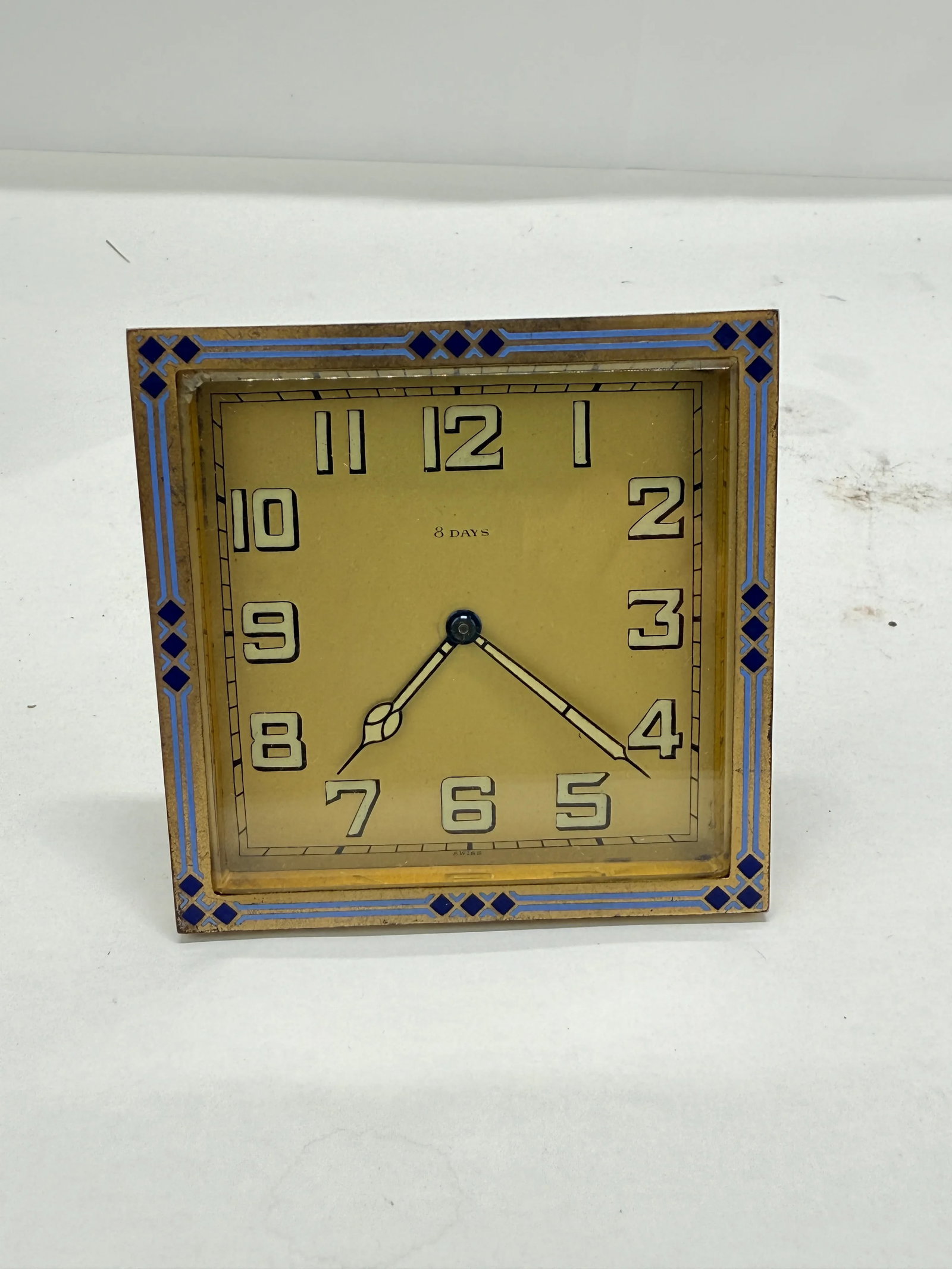Swiss Art Deco Enamel-Border 8-Day Desk Clock, C. 1925-1935 *Luminescence* - 5