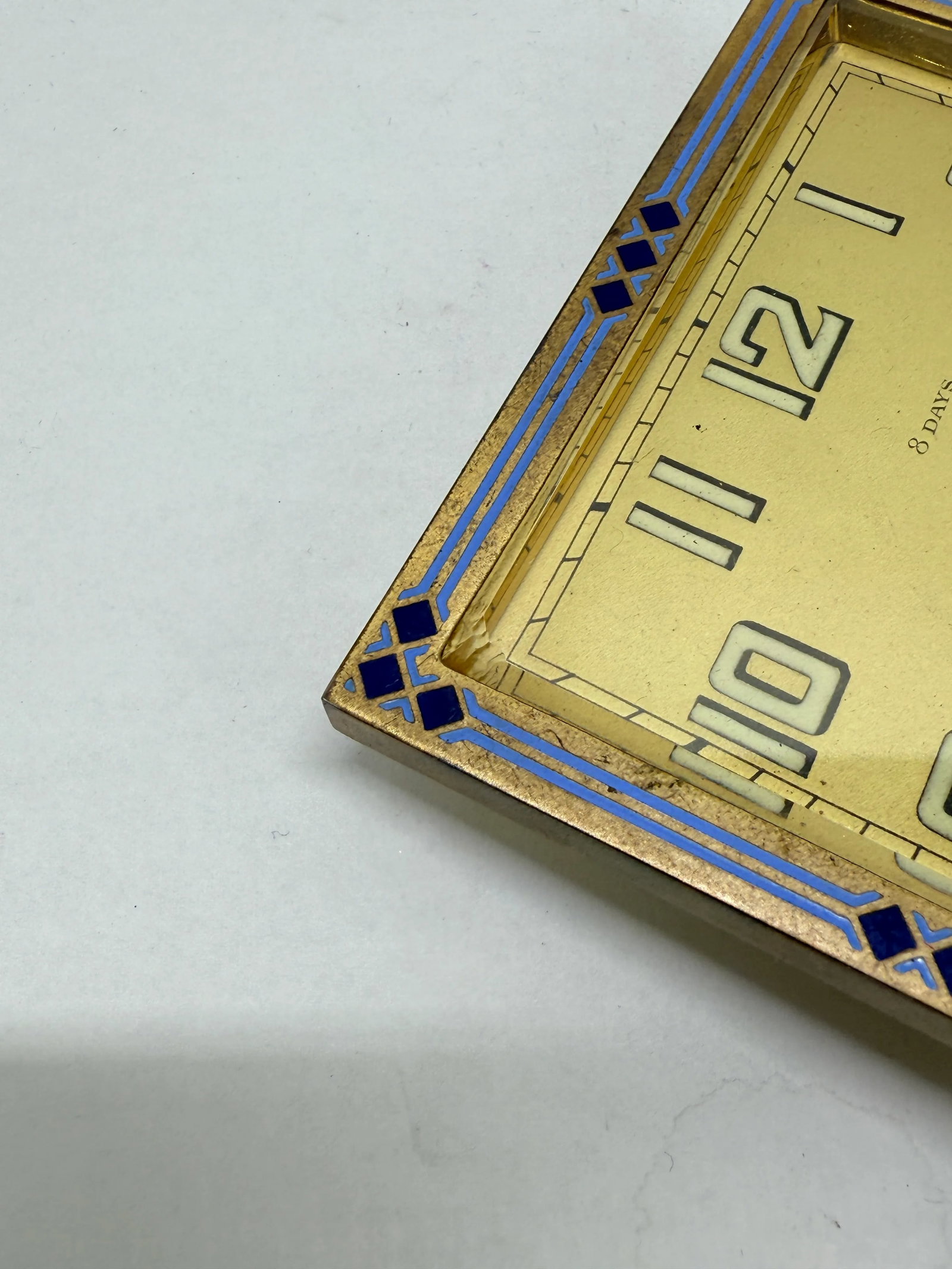 Swiss Art Deco Enamel-Border 8-Day Desk Clock, C. 1925-1935 *Luminescence* - 8
