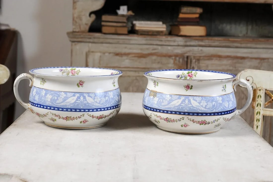 English Booths Blue & White China Bowls Produced for Harrods in London - a Pair - 10