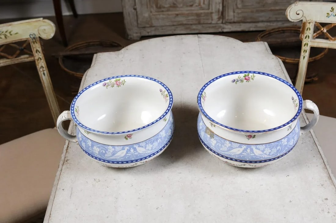 English Booths Blue & White China Bowls Produced for Harrods in London - a Pair - 11
