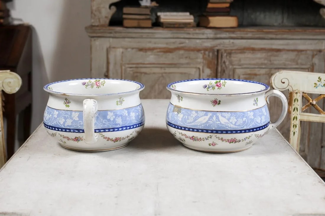 English Booths Blue & White China Bowls Produced for Harrods in London - a Pair - 12