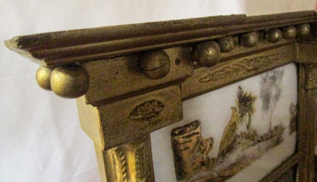 Circa 1820 American Giltwood Mirror With Eglomise Panel Woodland Scene With Bird - 10