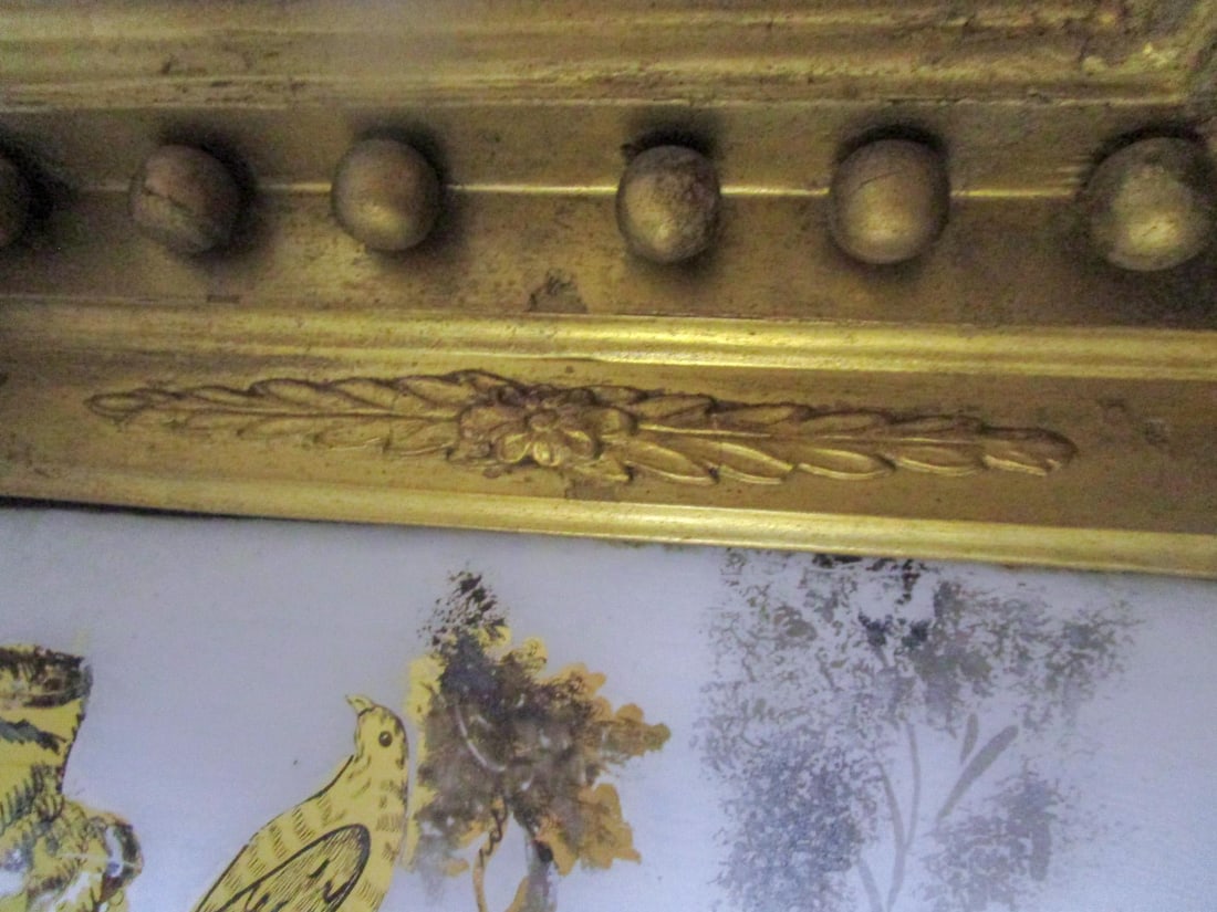 Circa 1820 American Giltwood Mirror With Eglomise Panel Woodland Scene With Bird - 9