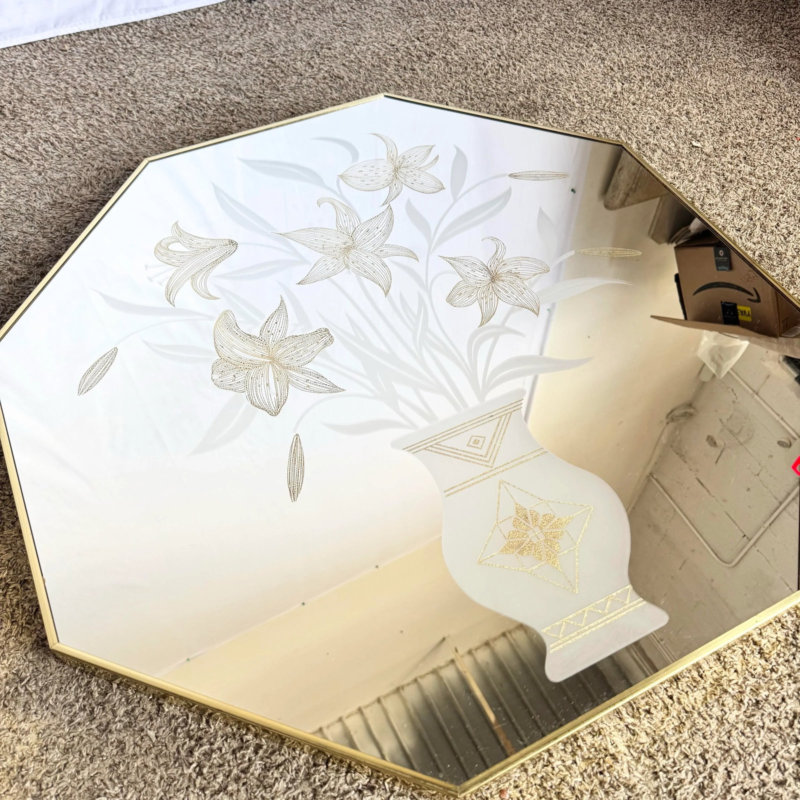 Art Deco Etched Gold and Frosted Octagonal Mirrors by Mechanical Mirror Works - A Pair - 5