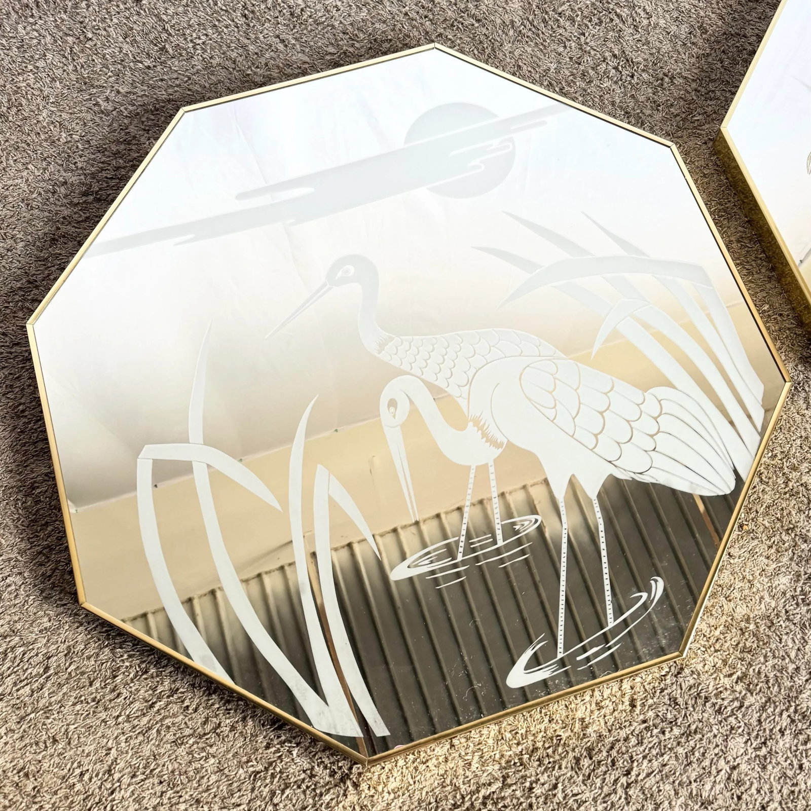 Art Deco Etched Gold and Frosted Octagonal Mirrors by Mechanical Mirror Works - A Pair - 6