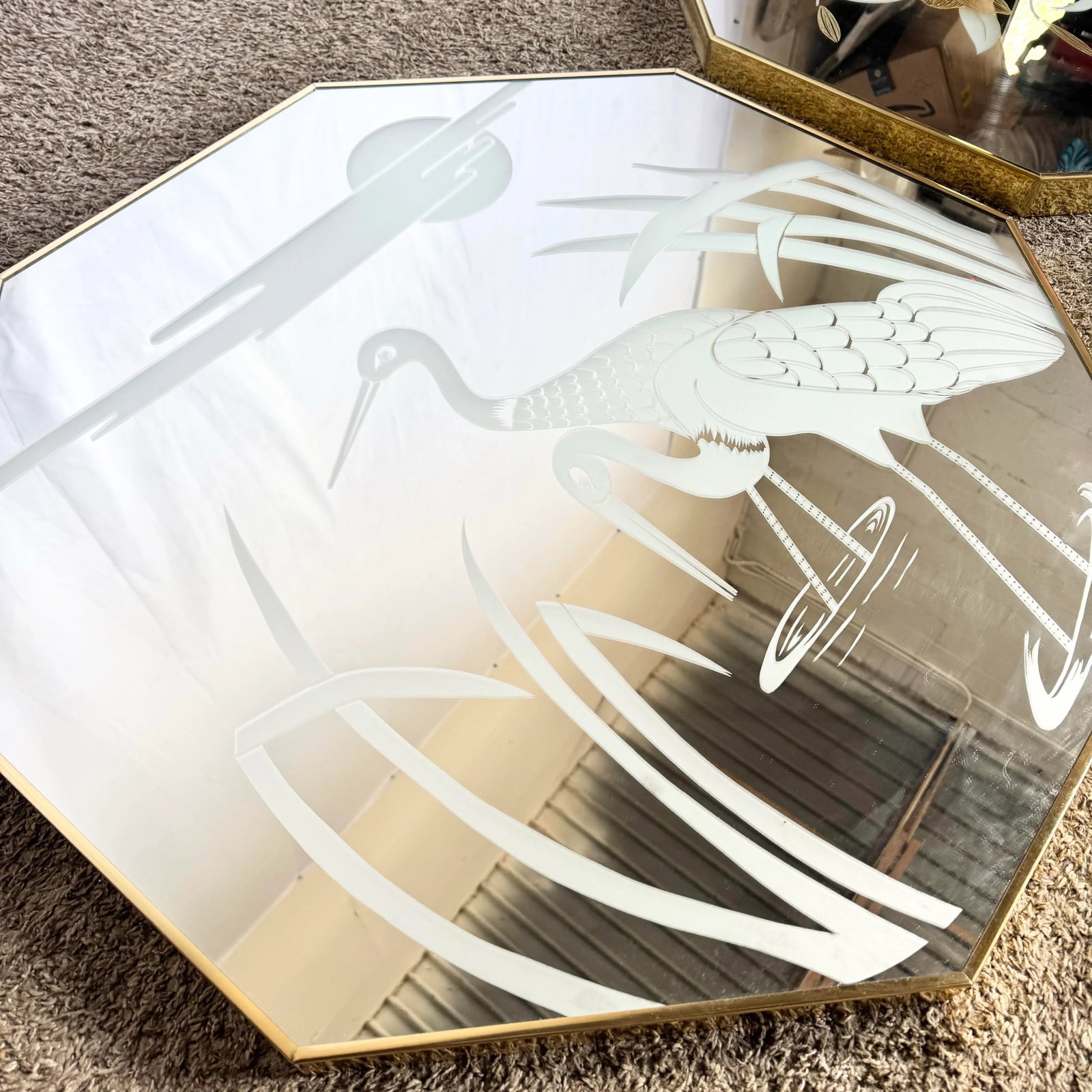 Art Deco Etched Gold and Frosted Octagonal Mirrors by Mechanical Mirror Works - A Pair - 7