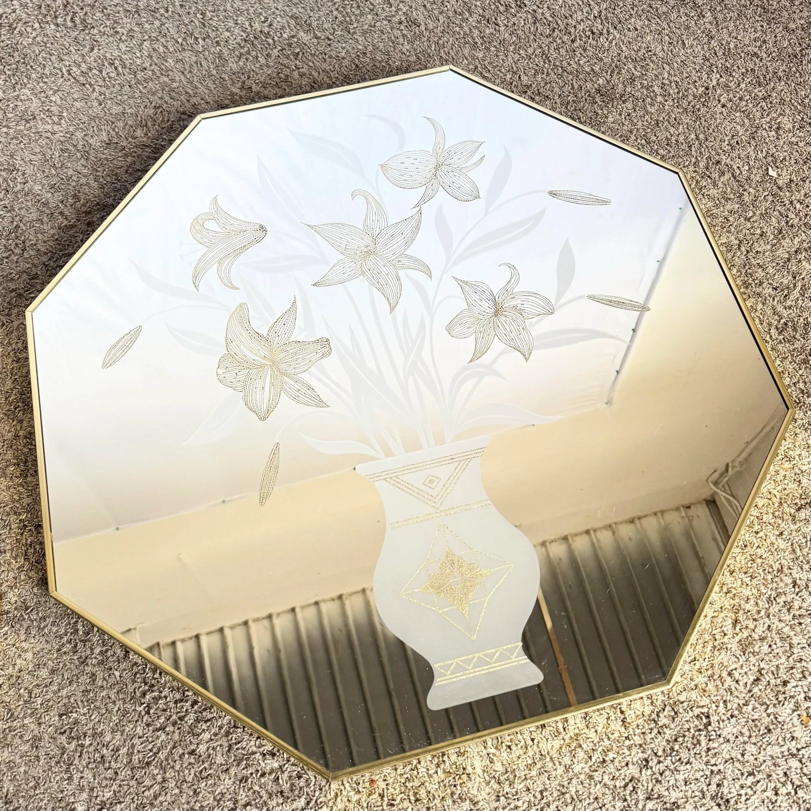 Art Deco Etched Gold and Frosted Octagonal Mirrors by Mechanical Mirror Works - A Pair - 8