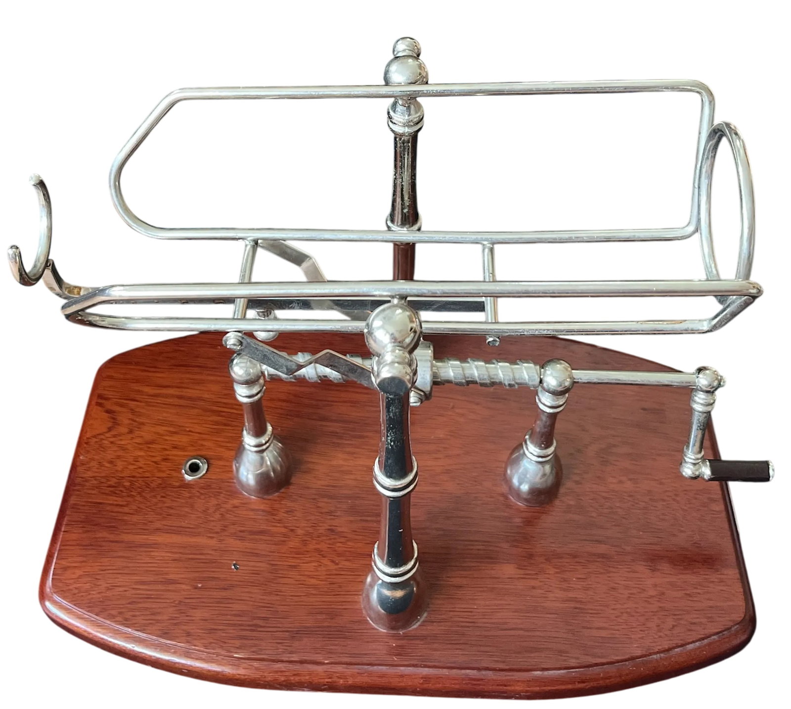 1990s Gattorna Argentina Mechanical Wine Pourer & Decanting Cradle - Nickel With Wood Base - 4