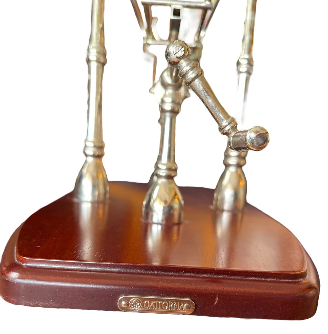1990s Gattorna Argentina Mechanical Wine Pourer & Decanting Cradle - Nickel With Wood Base - 7