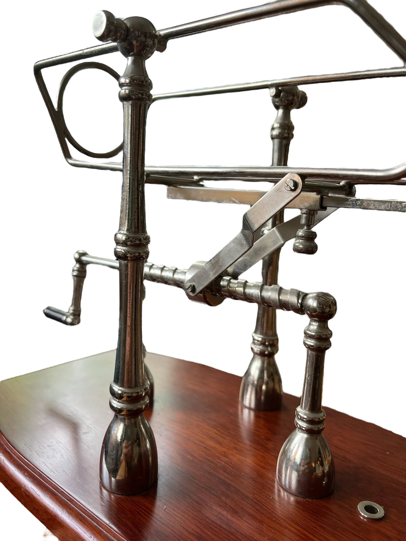 1990s Gattorna Argentina Mechanical Wine Pourer & Decanting Cradle - Nickel With Wood Base - 9