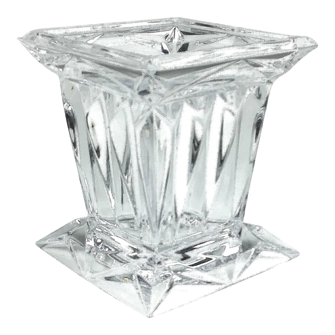 Vintage Art Deco Crystal Flower Vase: Beautiful heavy piece of crystal in perfect condition. A great size for a nice bouquet of flowers that will not tip over. We love the wide bottom and carved details all over. A bold statement that