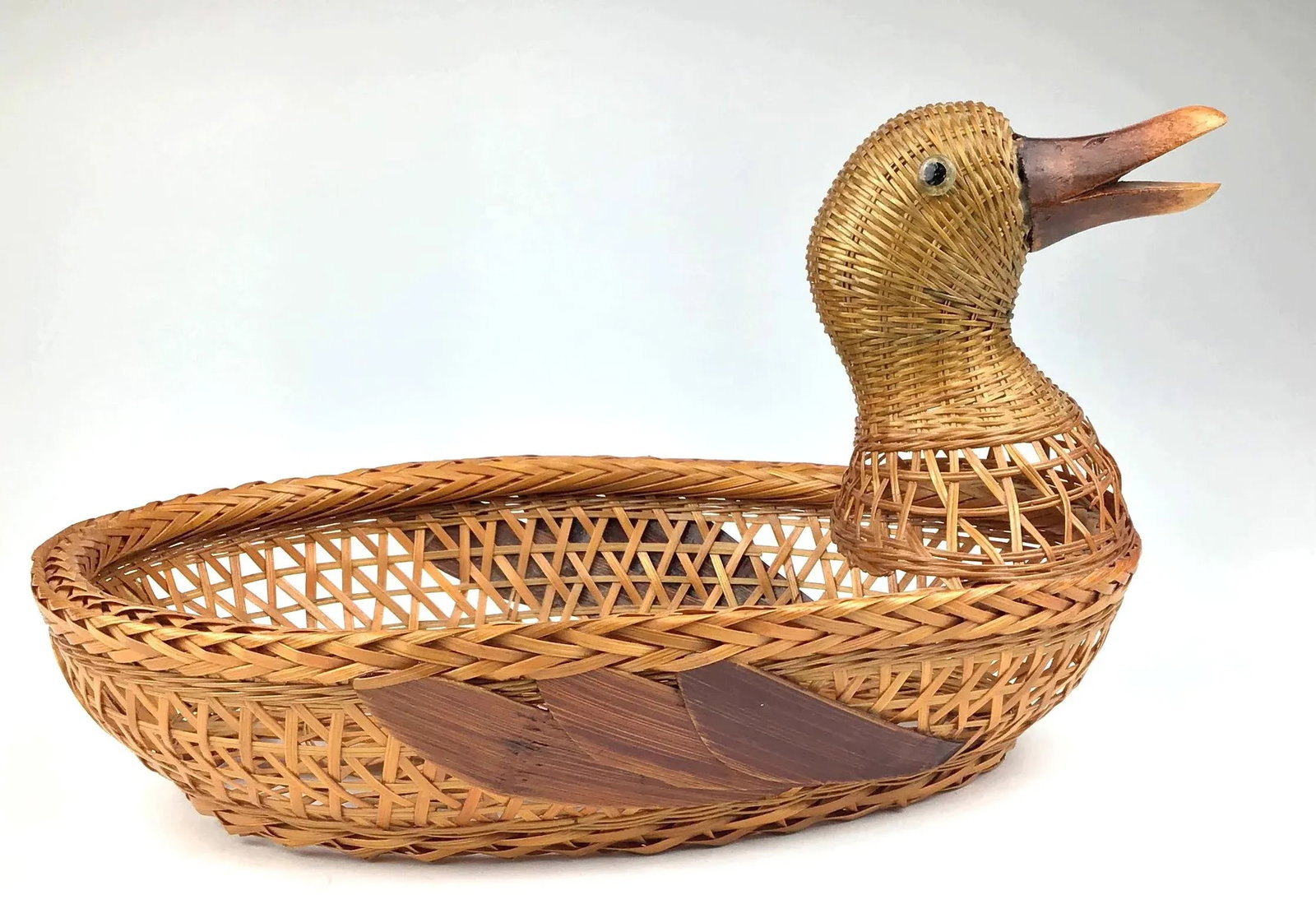 Vintage Rattan Figurine Duck Basket - 13