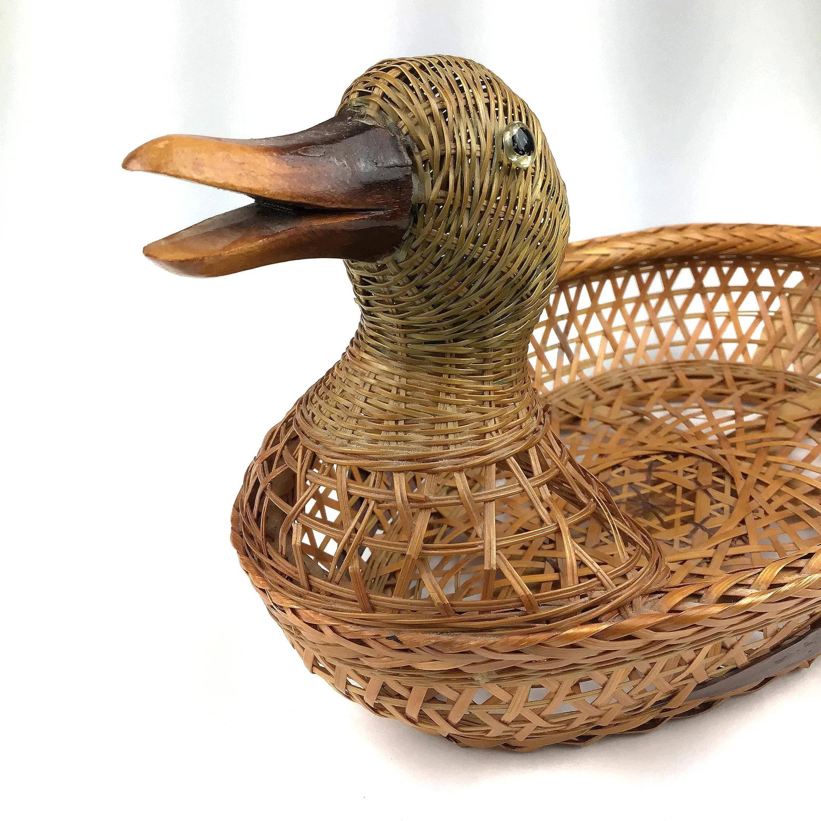 Vintage Rattan Figurine Duck Basket - 2