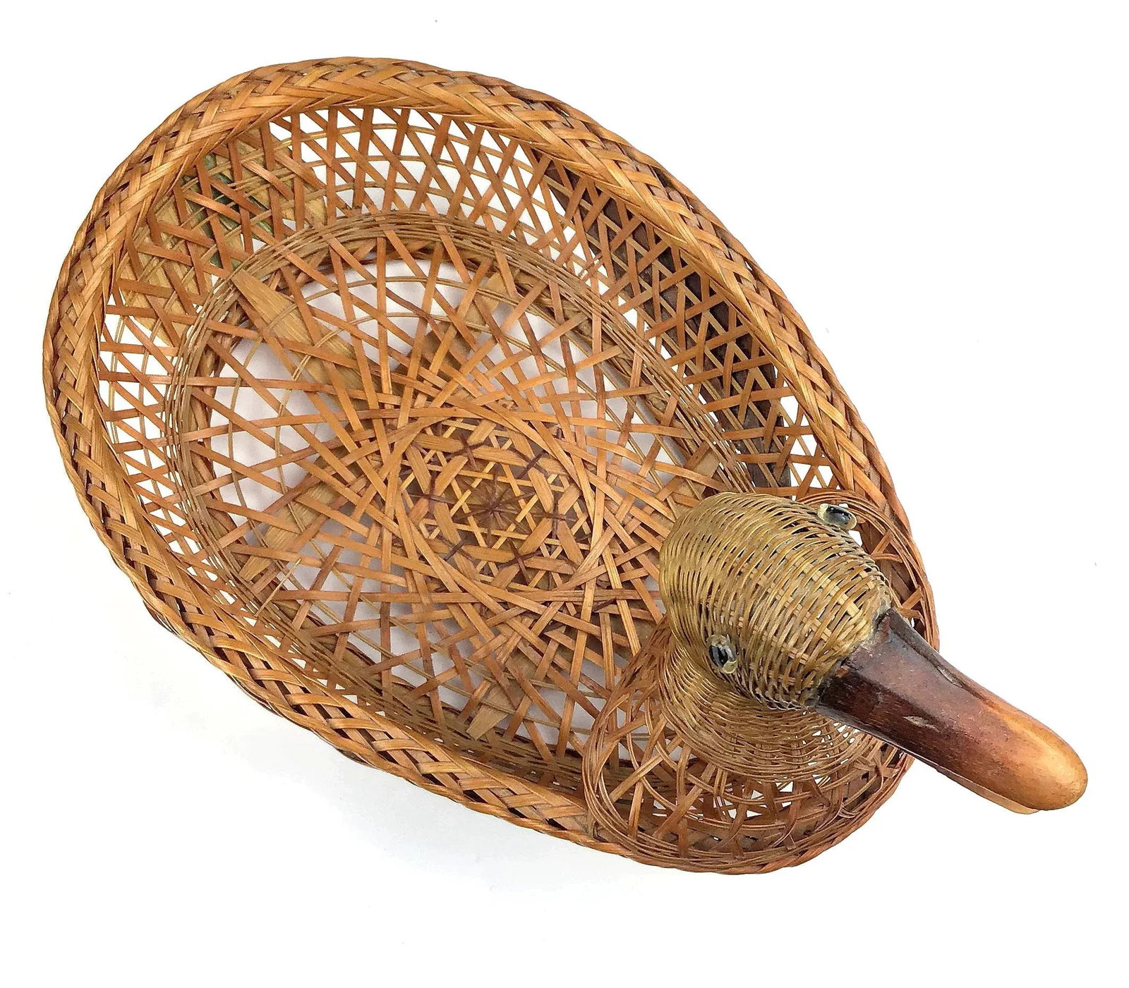 Vintage Rattan Figurine Duck Basket - 7