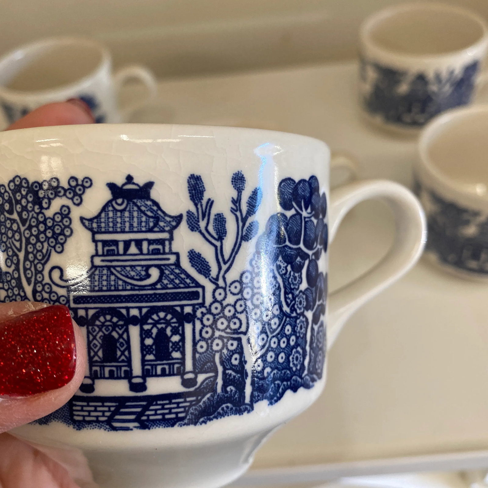 1970s English Chinoiserie Tea Cups - Set of 9 - 4