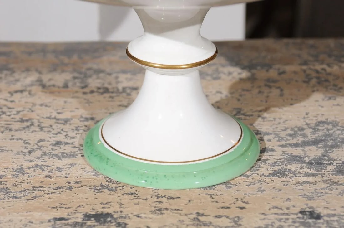 1880s English Victorian Botanical Compote with Roses, Green and Gold Accents - 11