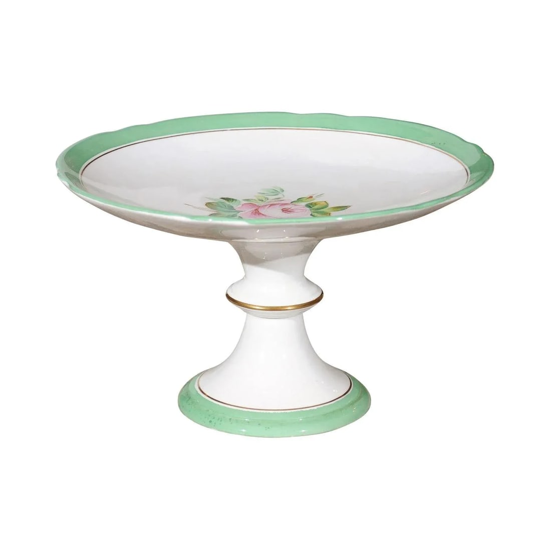 1880s English Victorian Botanical Compote with Roses, Green and Gold Accents - 12