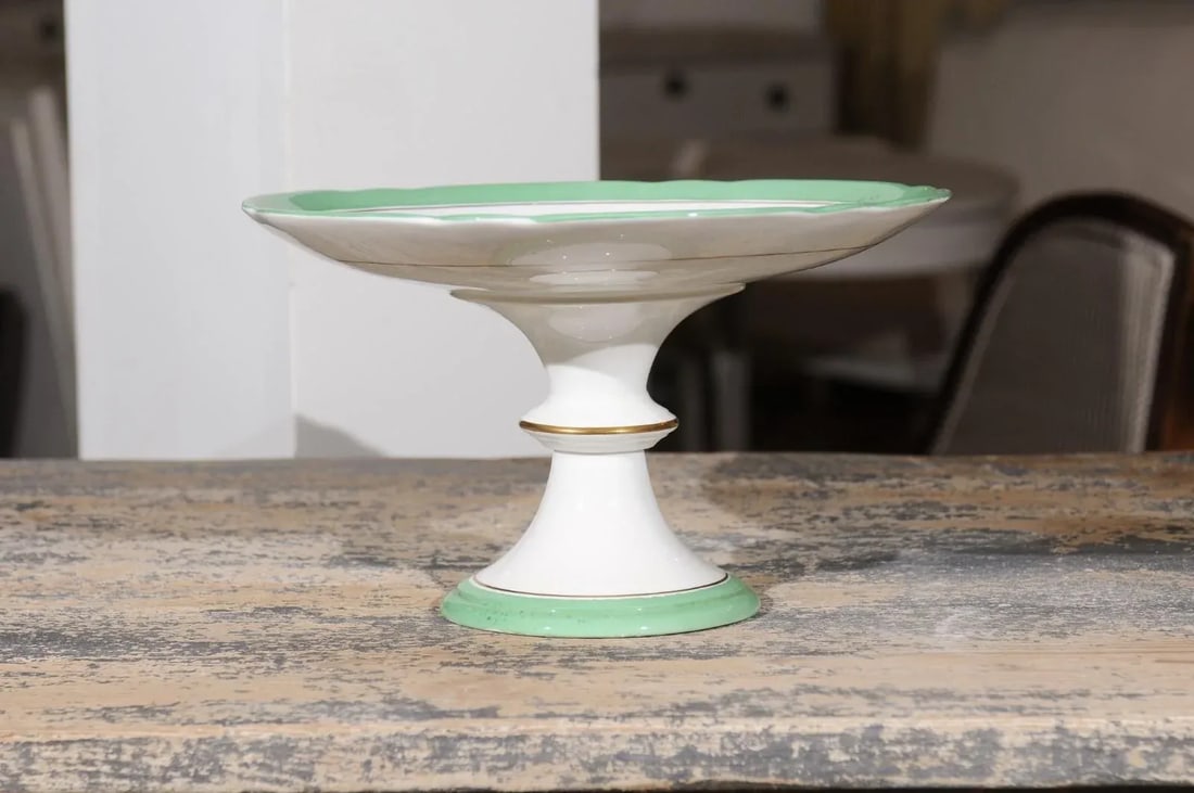 1880s English Victorian Botanical Compote with Roses, Green and Gold Accents - 5