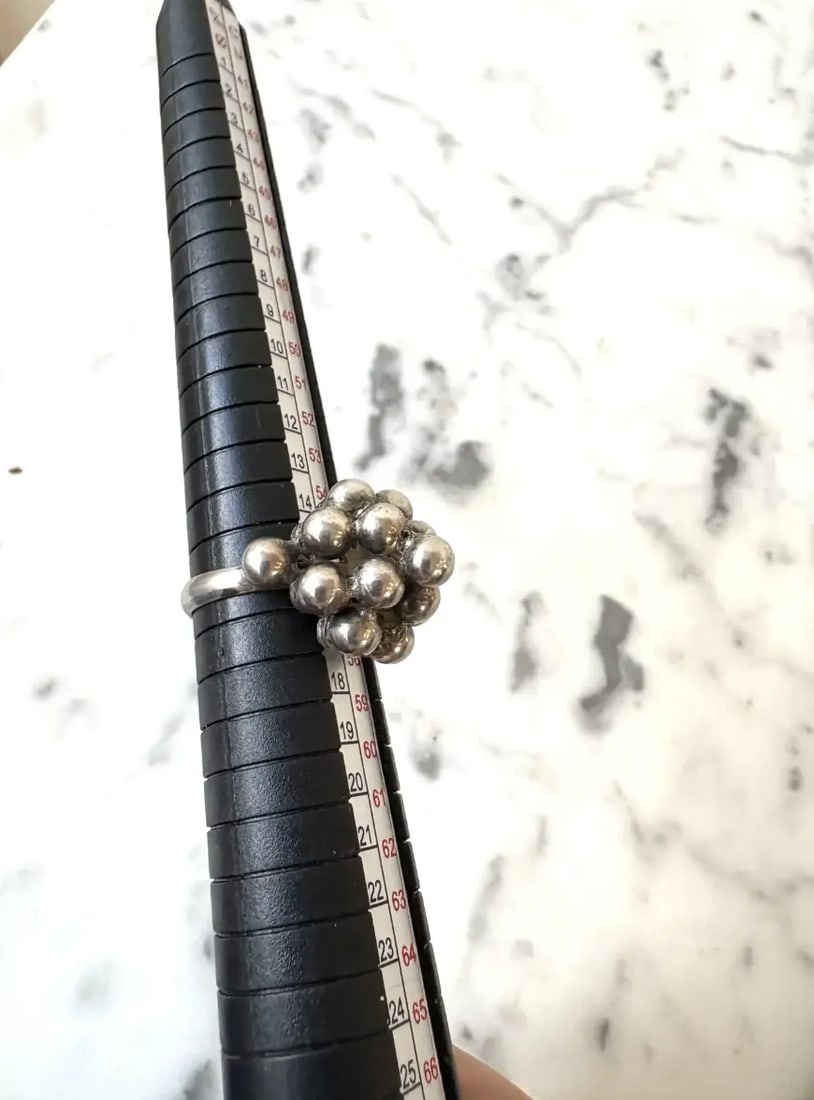 Vintage Mid-Century Sterling Silver Grape Bunch Cocktail Ring - Size 7.75 - 2