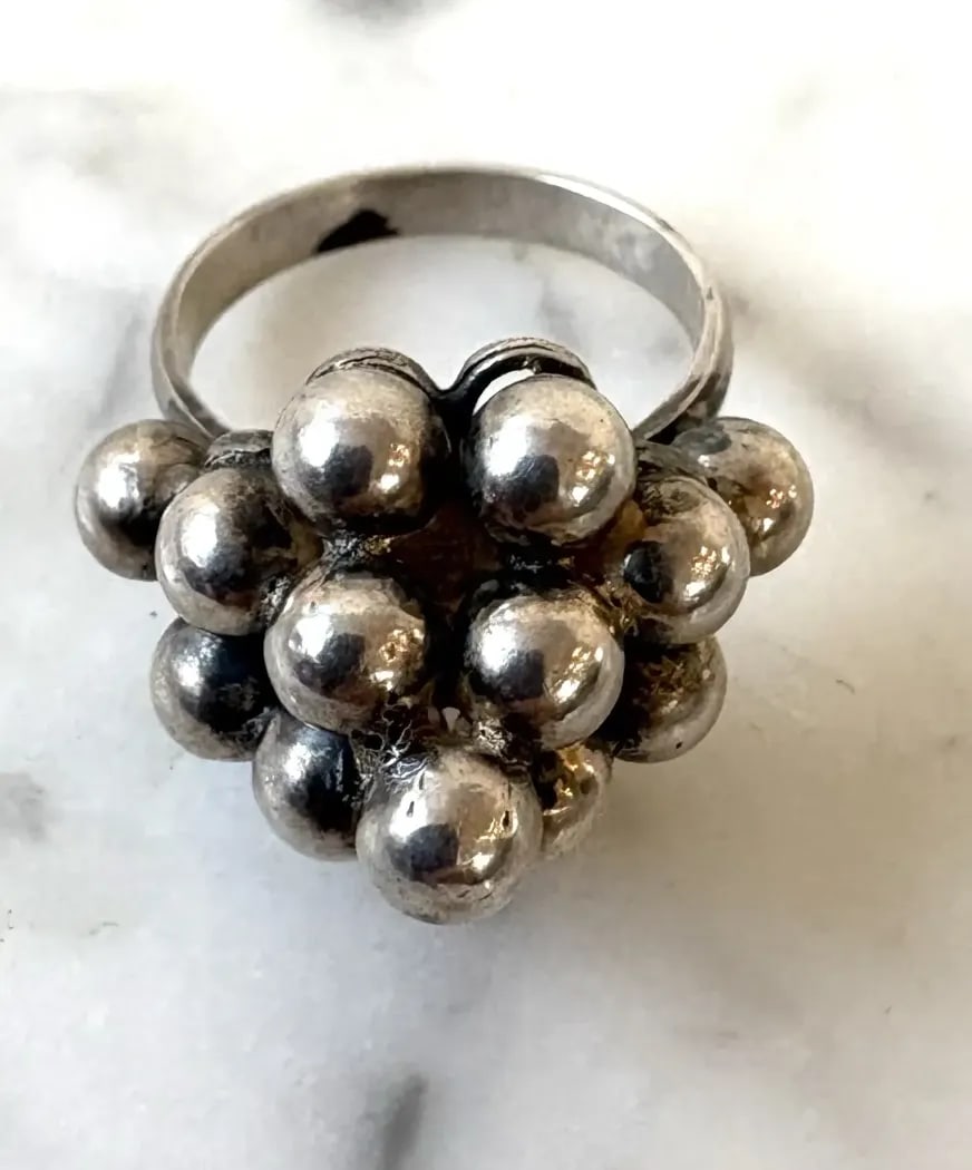 Vintage Mid-Century Sterling Silver Grape Bunch Cocktail Ring - Size 7.75 - 3