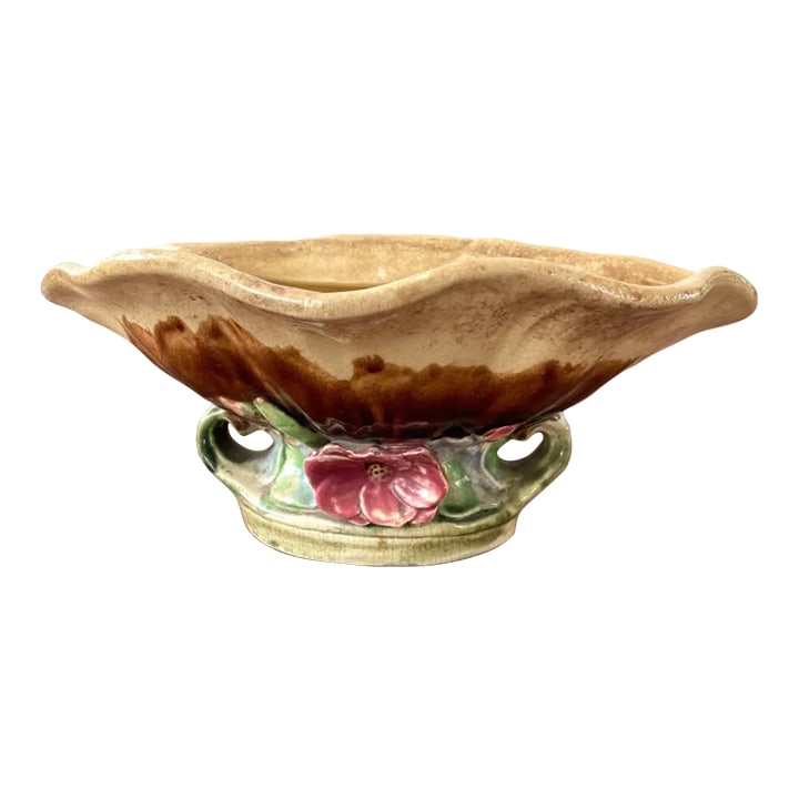 Vintage Majolica Clamshell Shaped Pedestal Bowl With Floral Designed Base (1 of 10)