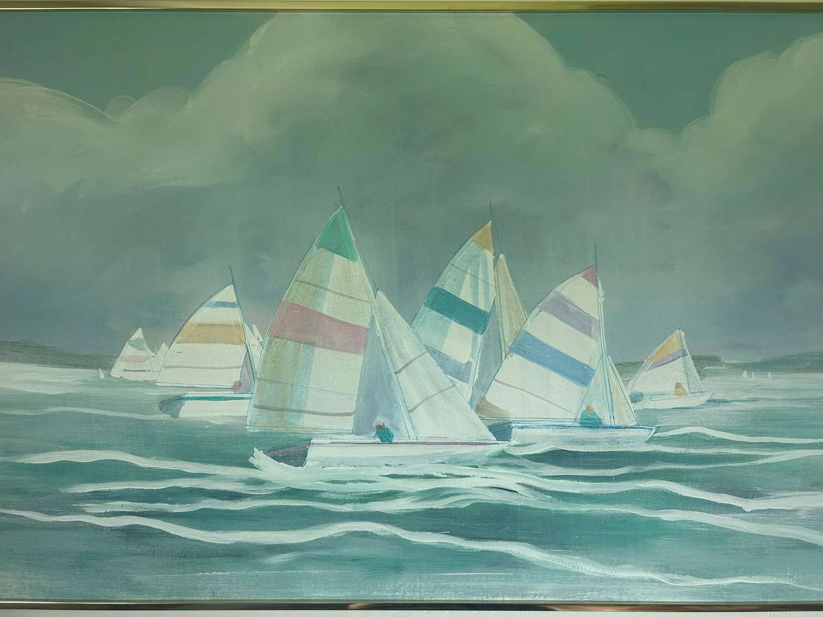 1970s Lee Reynolds Vintage Ocean Painting With Sailboats, Framed - 2