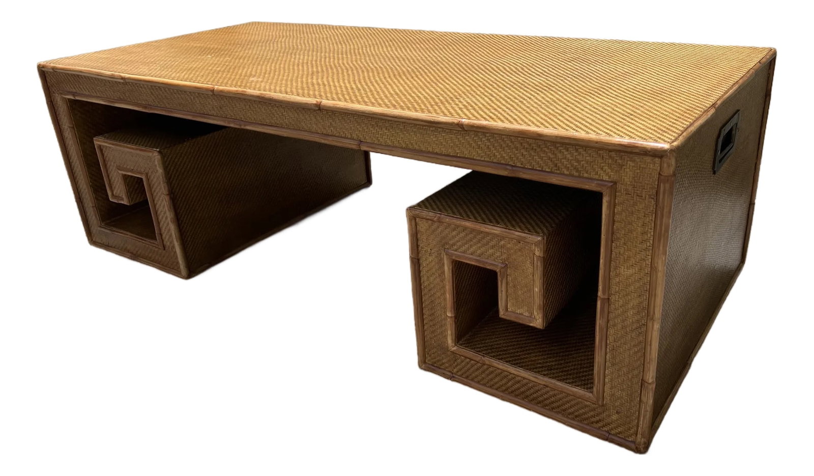 1970s Woven Rattan and Bamboo Greek Key Coffee Table (1 of 10)