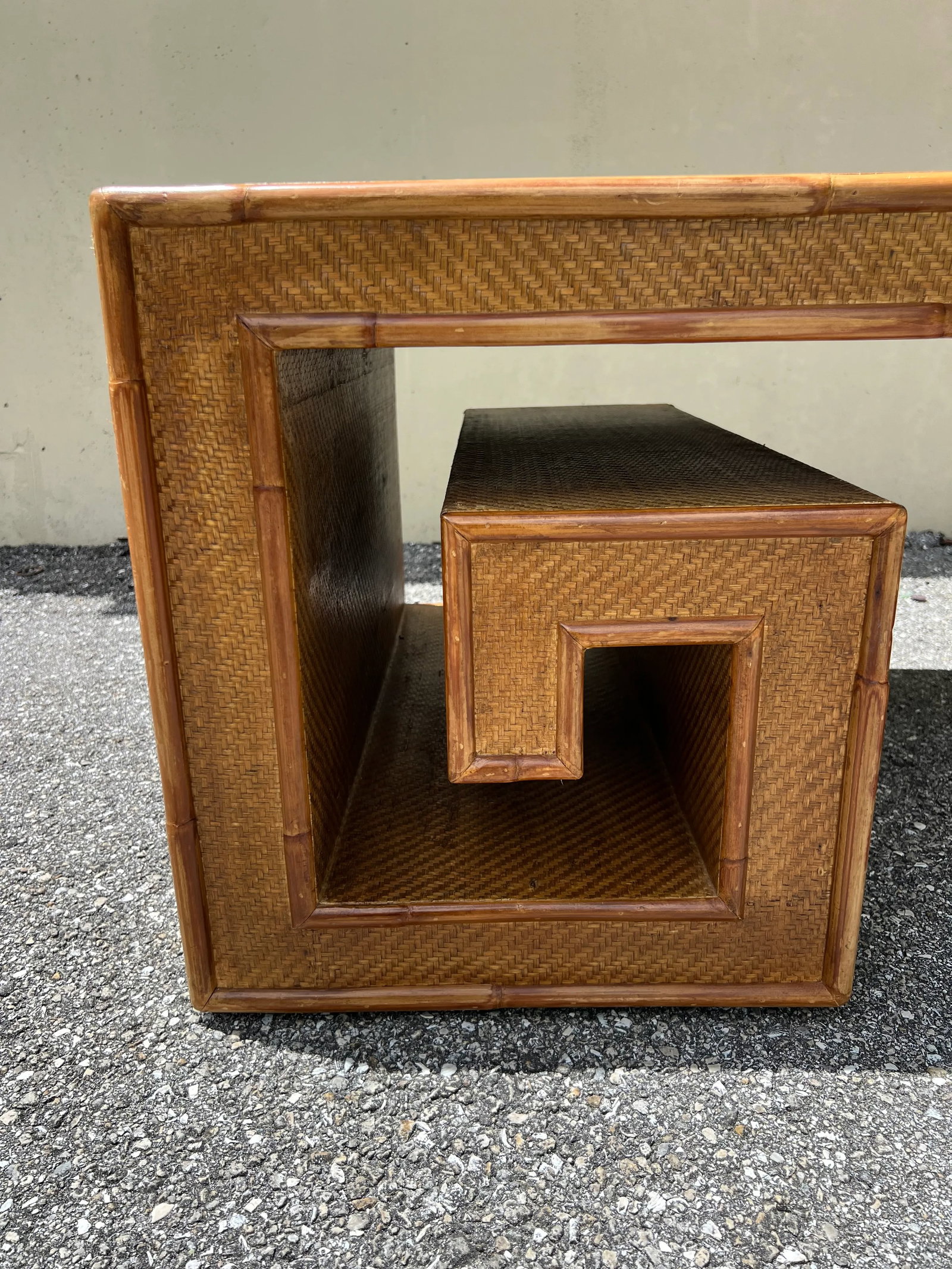1970s Woven Rattan and Bamboo Greek Key Coffee Table - 6