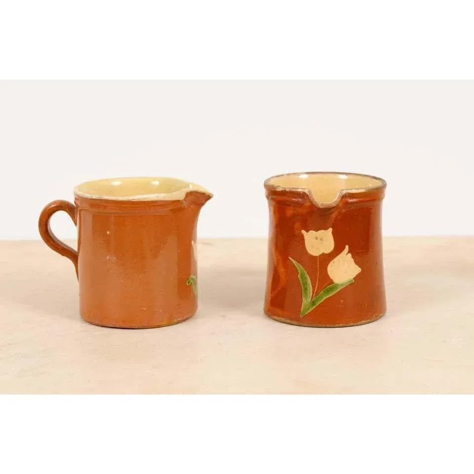 19th Century French Redware Pitcher With White Flower Decor - 10