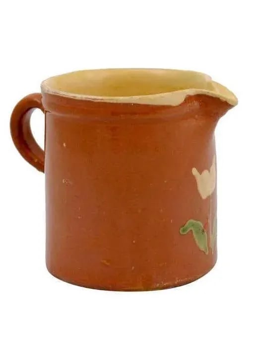 19th Century French Redware Pitcher With White Flower Decor - 13