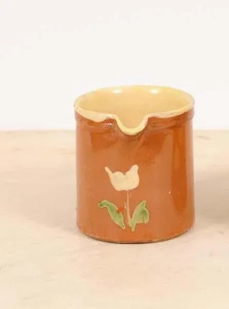 19th Century French Redware Pitcher With White Flower Decor - 2