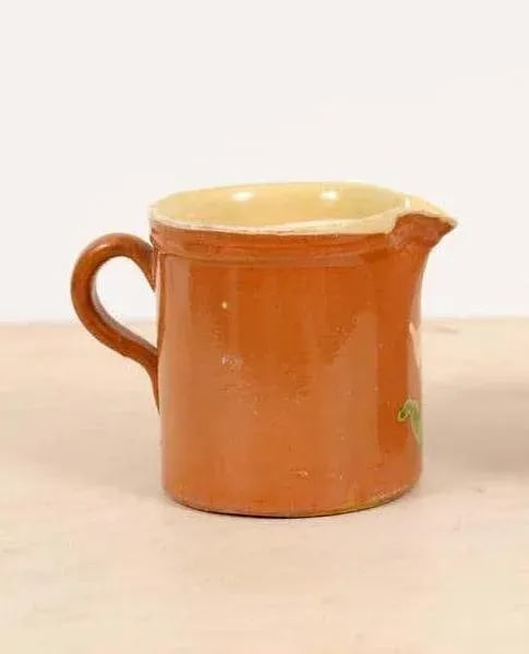19th Century French Redware Pitcher With White Flower Decor - 4