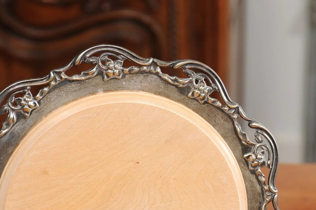 R.F. Mosley & Co Enlgish Round Silverplate Tray with Pierced Scalloped Border - 11
