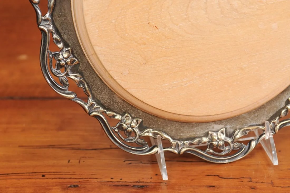 R.F. Mosley & Co Enlgish Round Silverplate Tray with Pierced Scalloped Border - 12