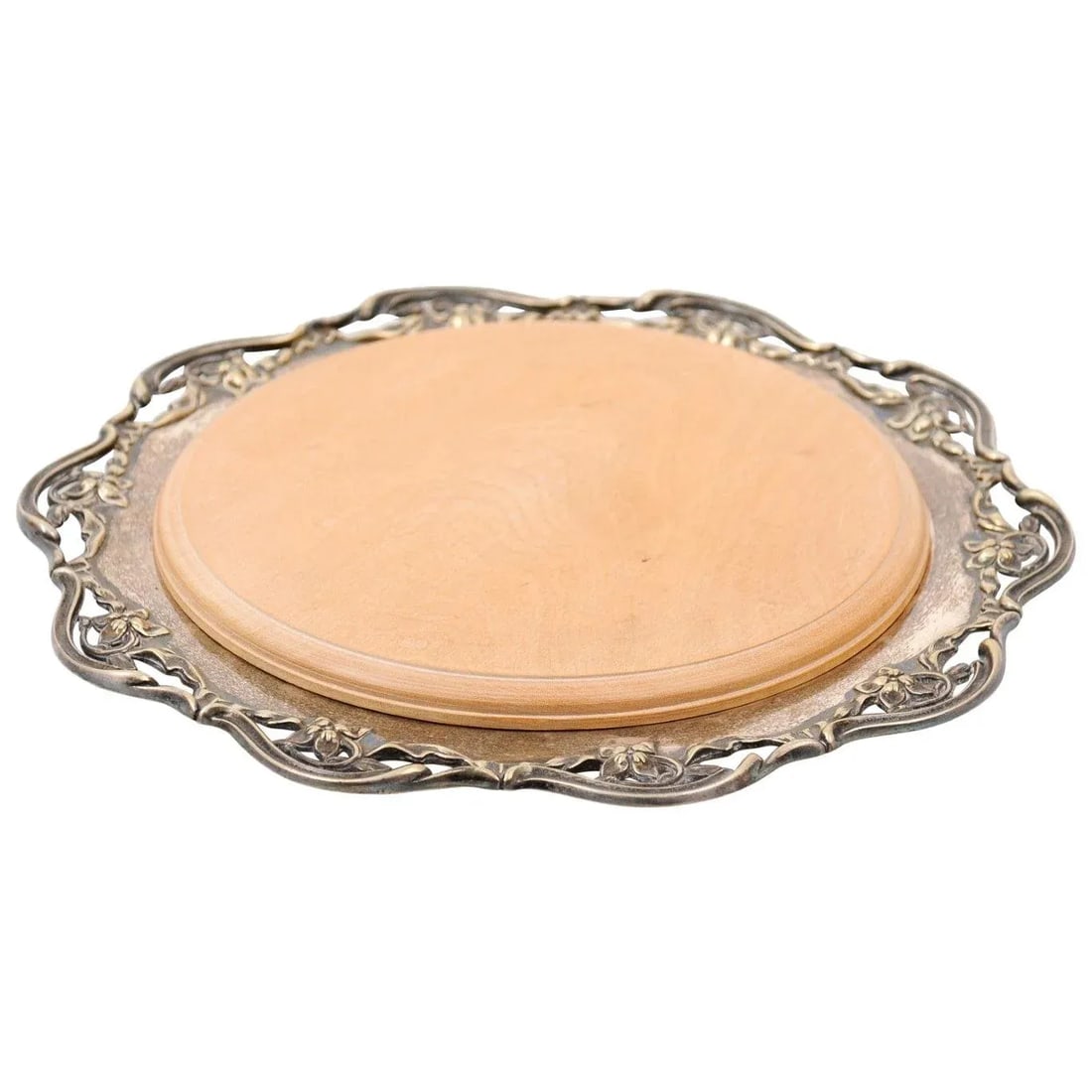 R.F. Mosley & Co Enlgish Round Silverplate Tray with Pierced Scalloped Border - 13