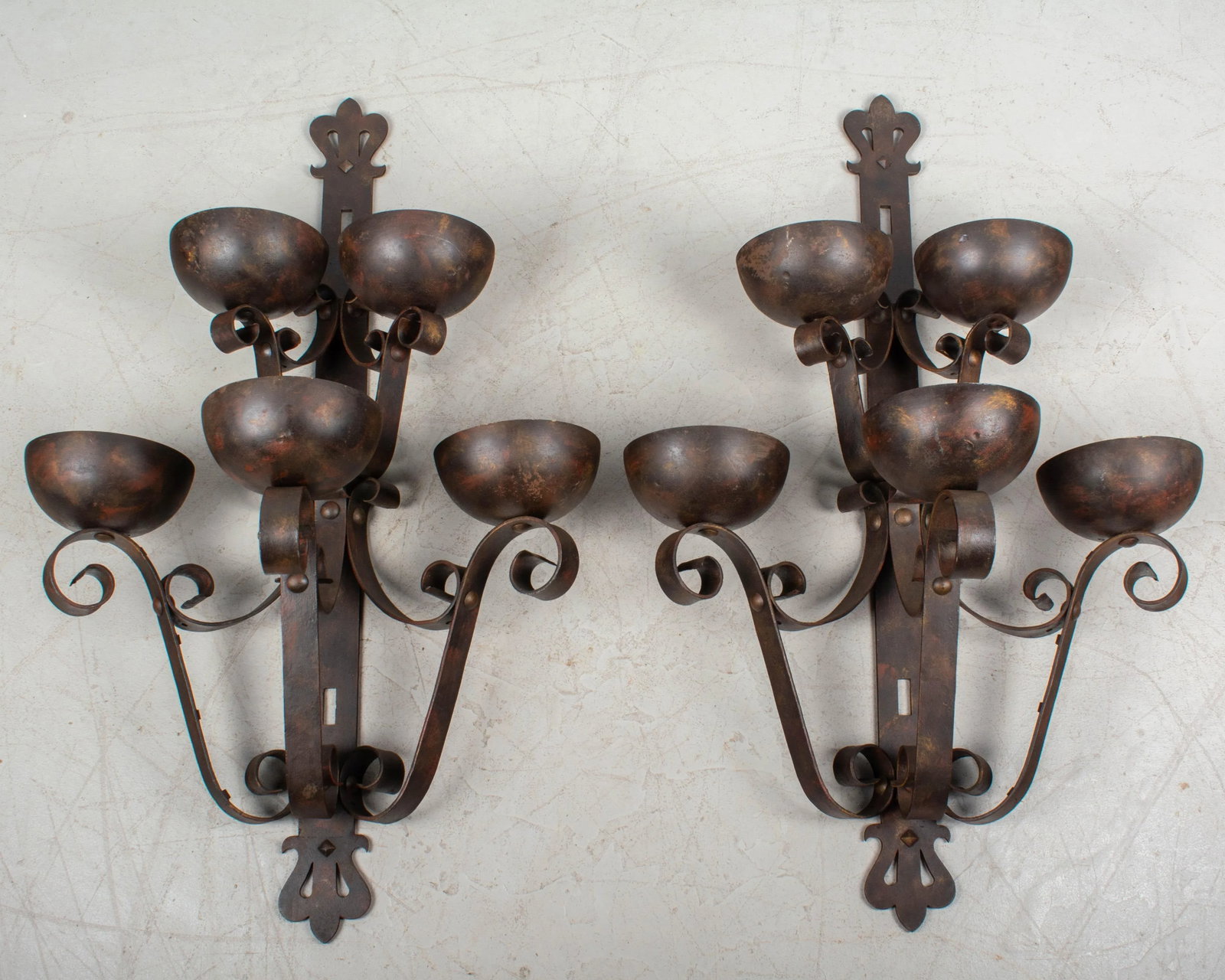 Pair of Art Deco Wrought Iron Large Sconces - 12