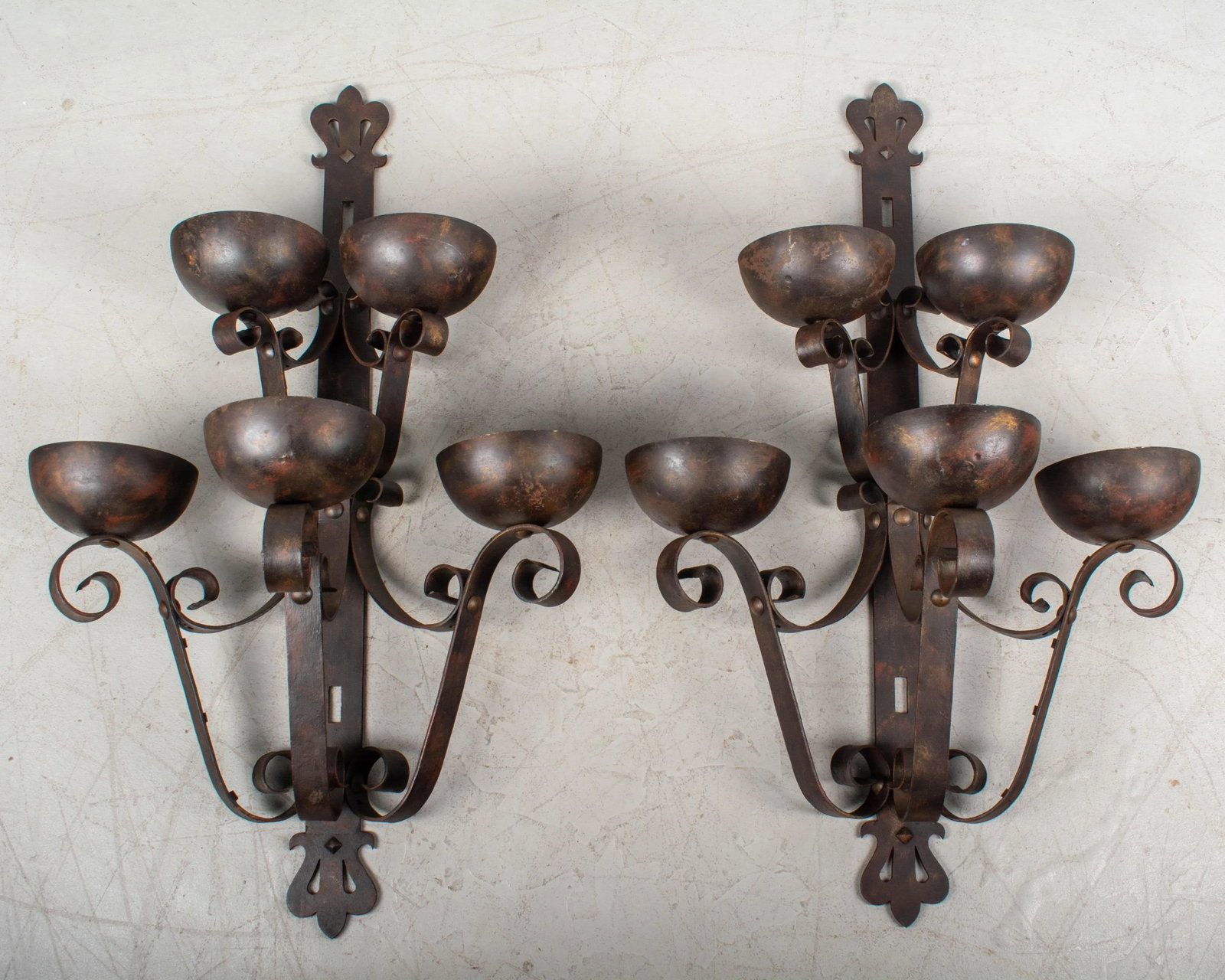 Pair of Art Deco Wrought Iron Large Sconces - 2