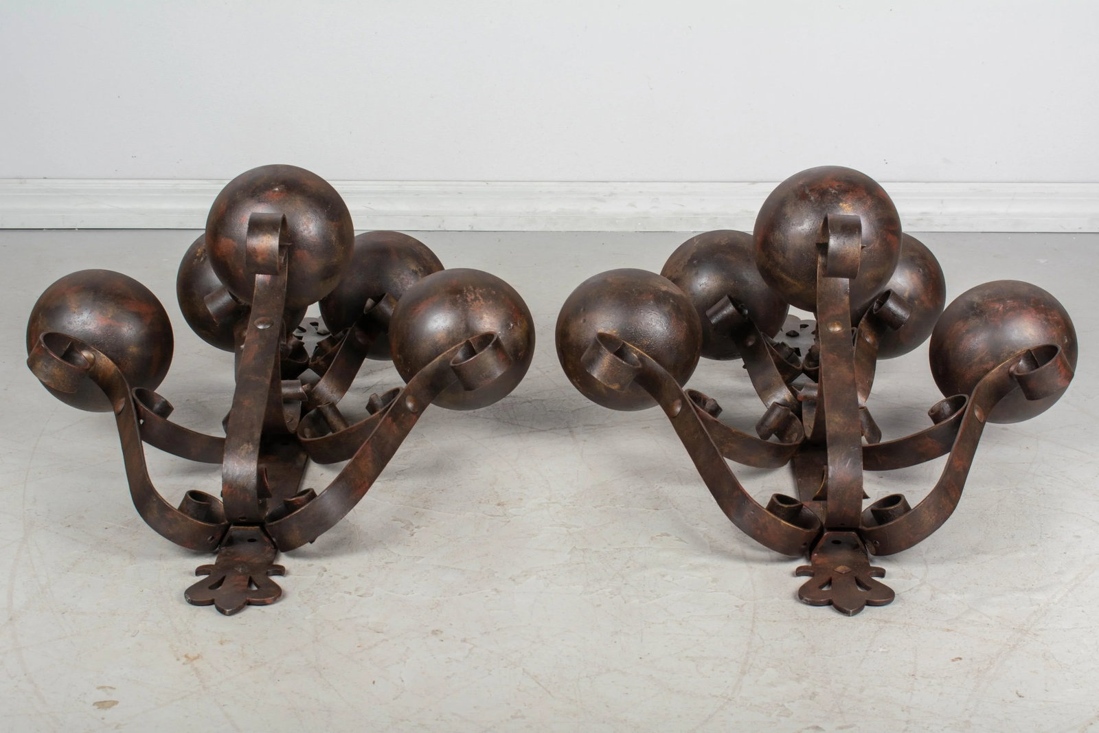 Pair of Art Deco Wrought Iron Large Sconces - 5