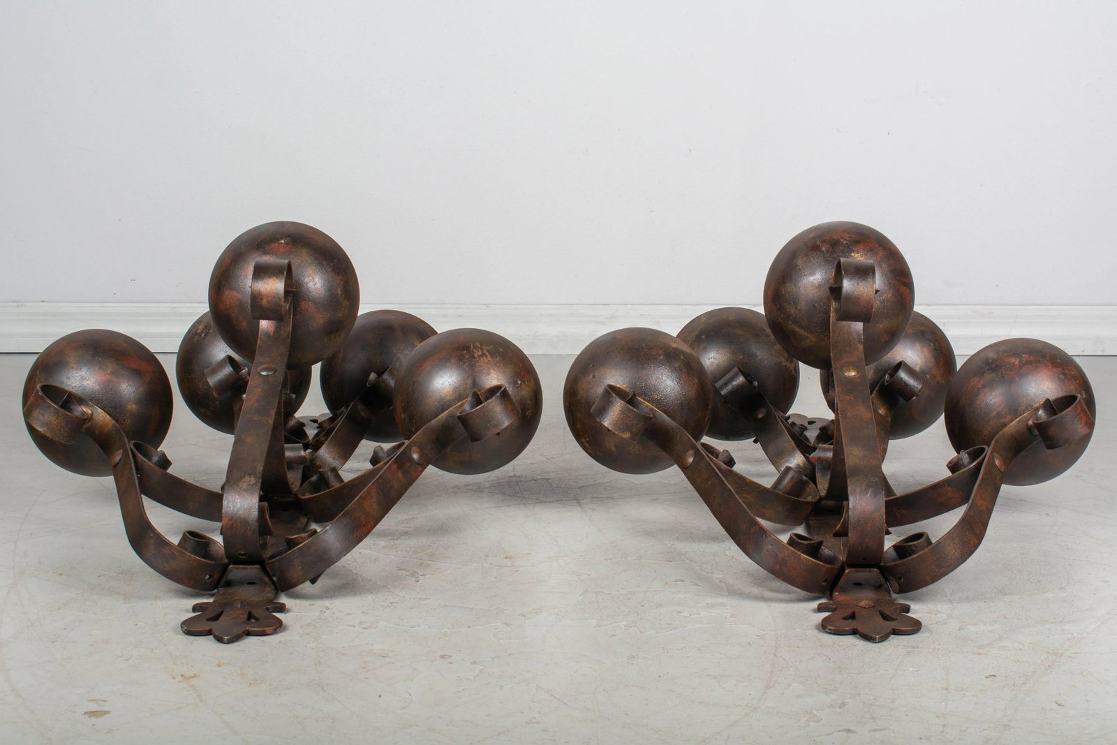 Pair of Art Deco Wrought Iron Large Sconces - 6