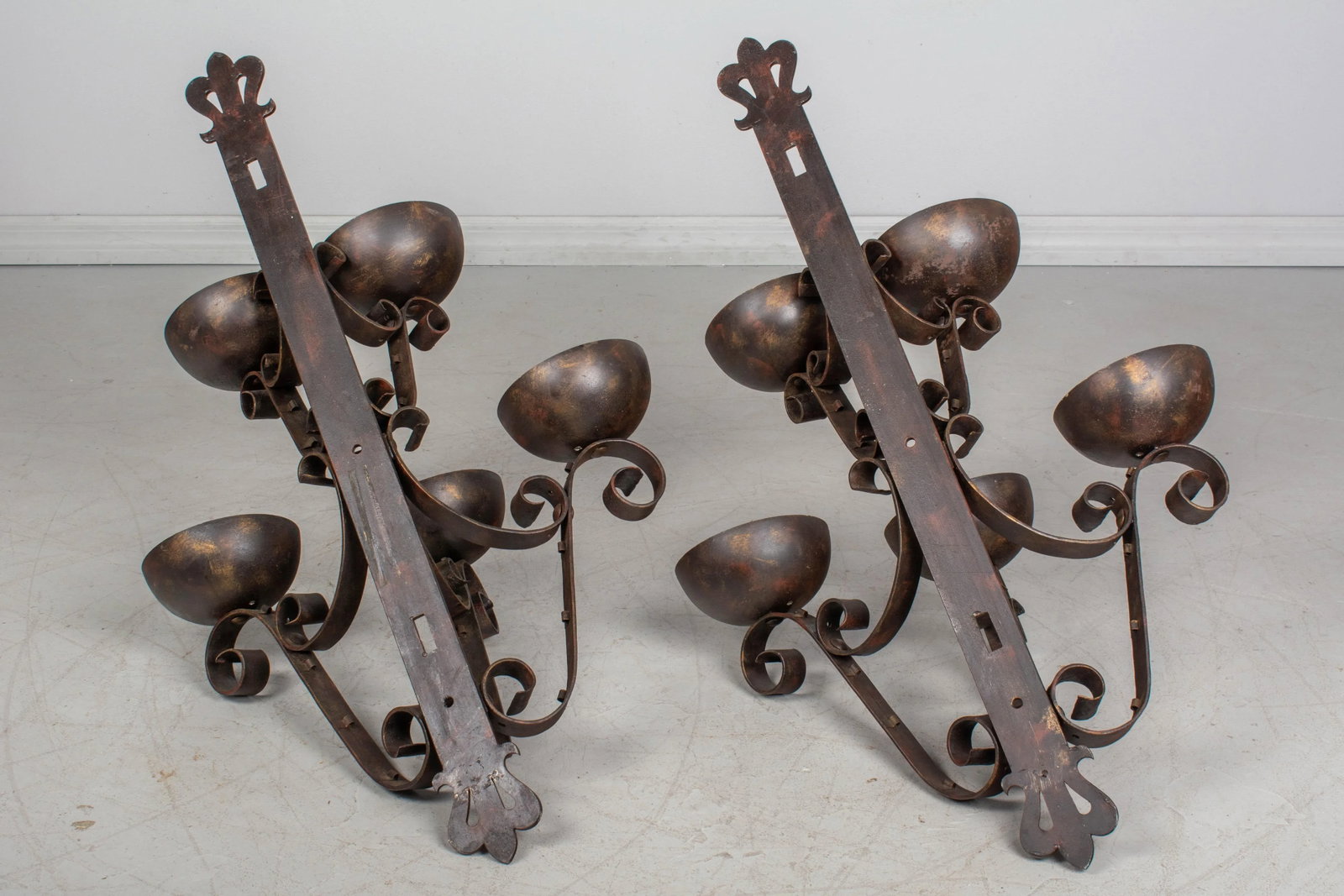 Pair of Art Deco Wrought Iron Large Sconces - 9