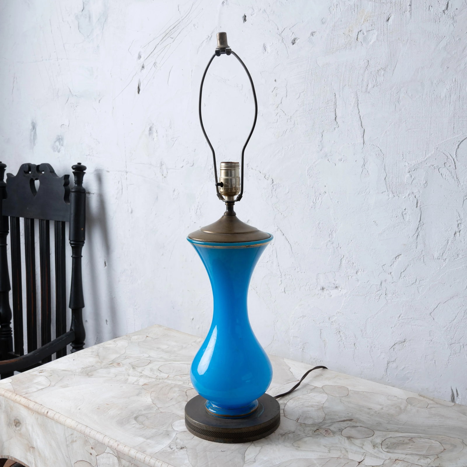 French Blue Opaline Glass Lamp - 2