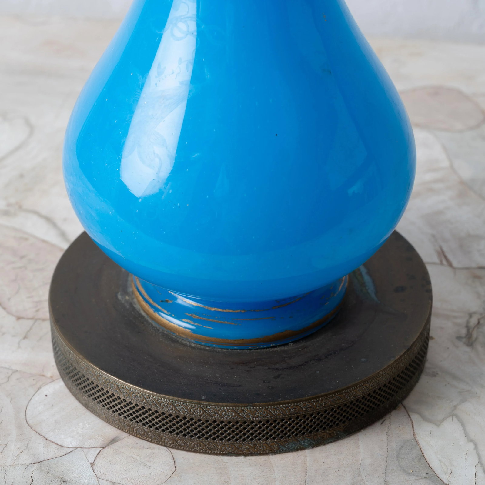 French Blue Opaline Glass Lamp - 6