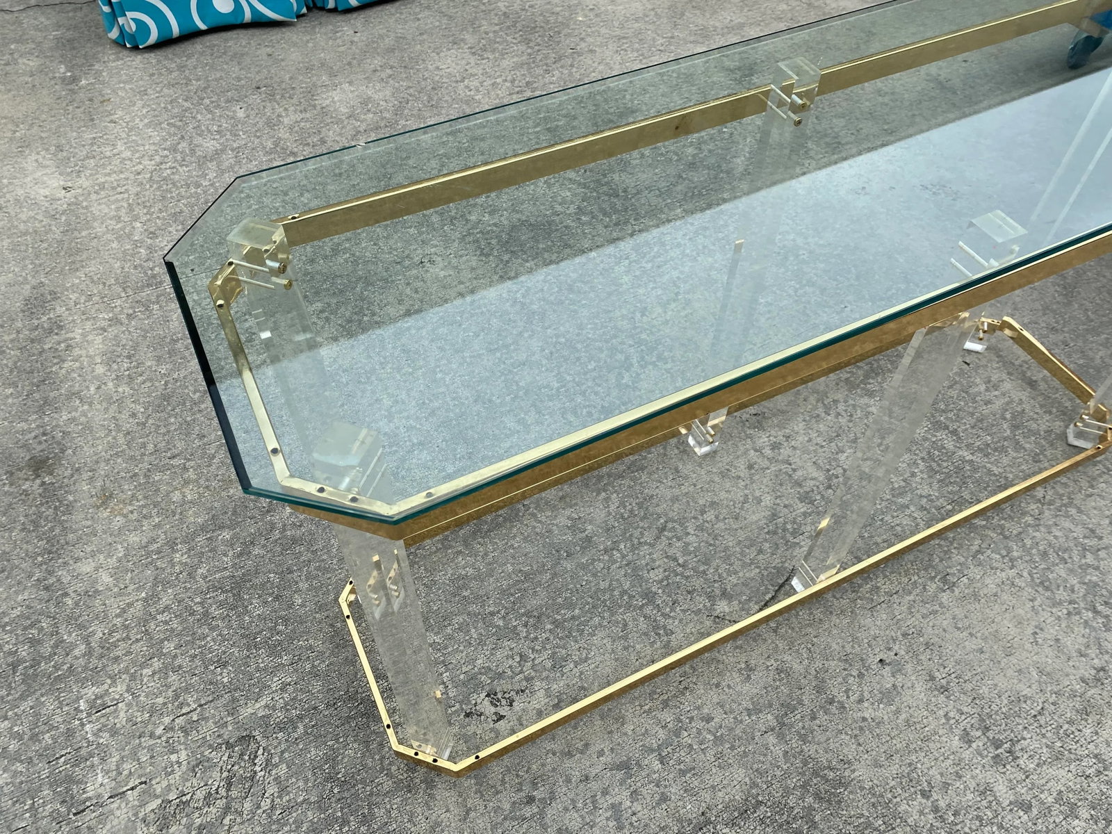 1980s Brass and Lucite Console Table - 2