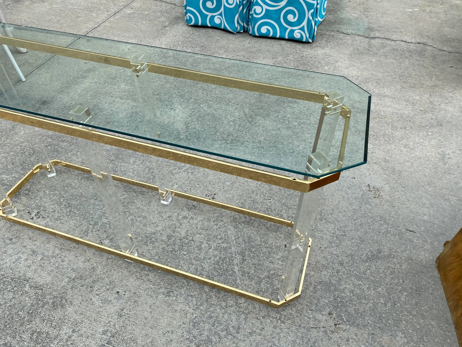 1980s Brass and Lucite Console Table - 4