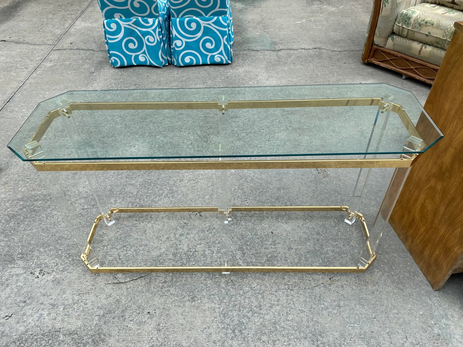 1980s Brass and Lucite Console Table - 6