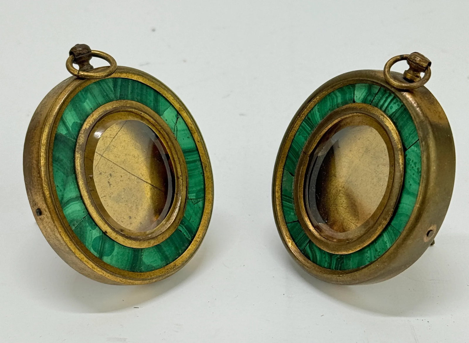 Pair of 19th Century Grand Tour Malachite-Inlaid Bronze Locket Frames, French - 4