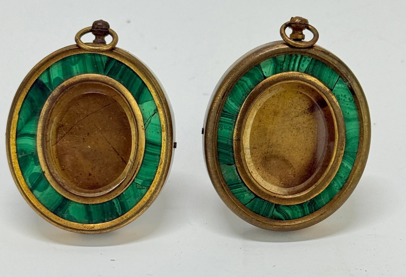 Pair of 19th Century Grand Tour Malachite-Inlaid Bronze Locket Frames, French - 5
