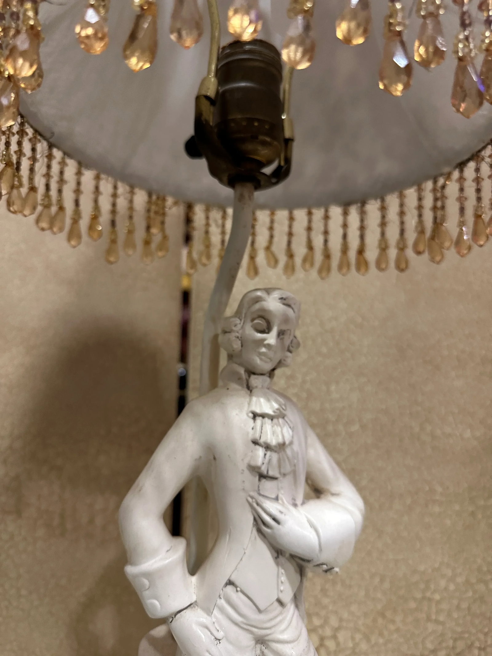 Vintage White Figurative Man Lamp With Leopard Print Lampshade - 2